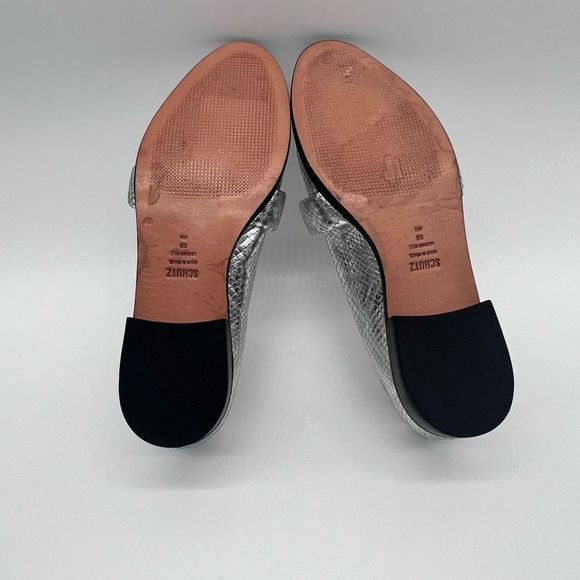 Schutz Romina Snake Reptile Embossed Leather Loafers Silver - Picture 5 of 9